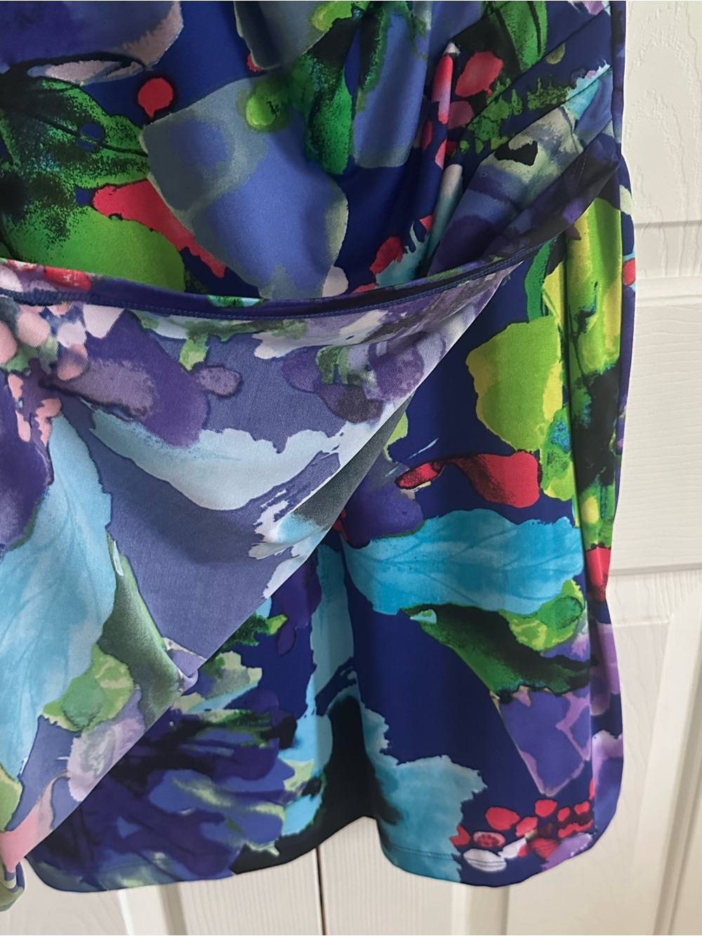 Shelby & Palmer Dress Purple Pink Blue Floral Cap Sleeve Faux Wrap Ruched XL - Picture 6 of 15